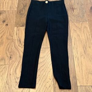 Zara Black High Waisted Pintuck Leggings Gold Button Detail Size M